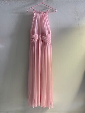 Soft Pink Halter Maxi Dress with Gathered Waist